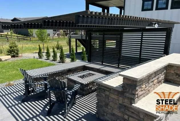 The Collins: 15'x14' FLAT TOP CANTILEVER, CEDAR SHADE AND BACK SIDE BARS WITH LOW VOLTAGE LED LIGHT KIT - FORT COLLINS, CO